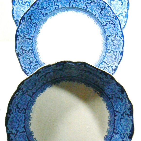 John Maddock & Sons Royal Vitreous Rialto England set of 3 plate bowl flow blue - Picture 6 of 11
